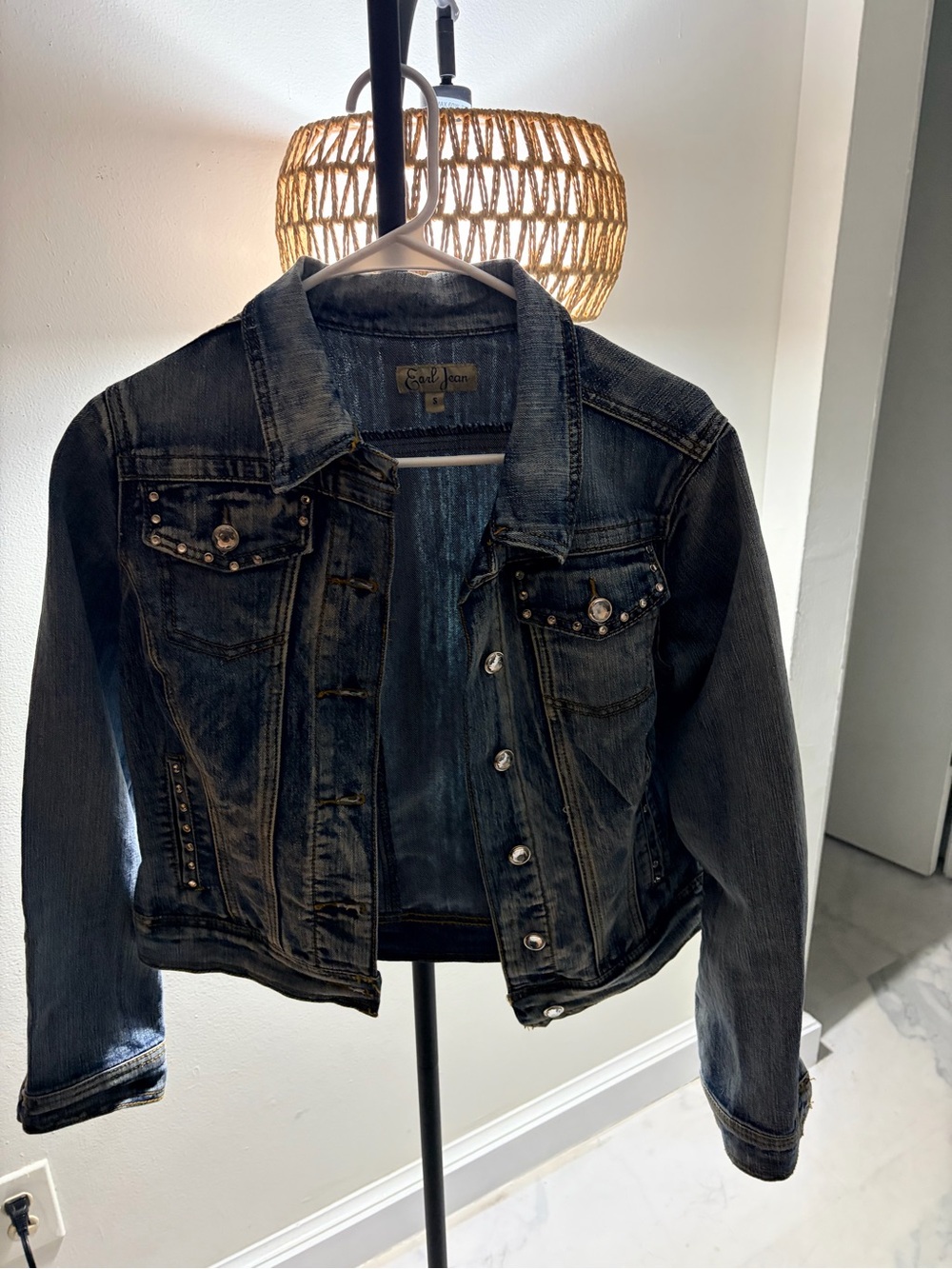 Earl Jean Light Wash Studded Denim Jacket - Blue
